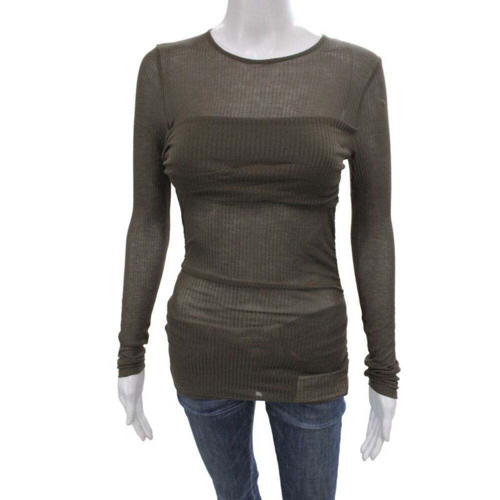 Zara Women Brown Basic Tunic Long Sleeve Crew Neck Size S